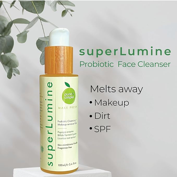 Pure Cimple Probiotic Face Cleanser - Gentle Makeup Remover with Papaya Enzyme for Dry, Sensitive Skin