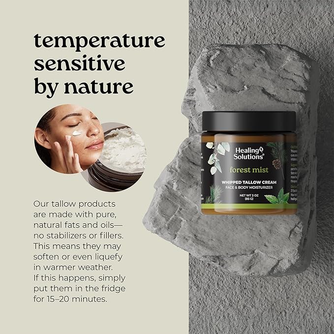 Healing Solutions - Whipped Tallow Balm, Eucalyptus, Peppermint & Cedarwood, 100% Grass Fed/Grass Finished Beef Tallow w/Organic Jojoba & Manuka Honey for Skin, Face & Body Moisturizer, Made in USA