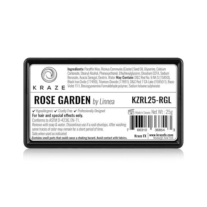 Kraze FX Dome Stroke - Rose Garden by Linnea (25 gm), Professional 1-Stroke Split Cake, Hypoallergenic, Non-Toxic, Water Activated Face & Body Painting Makeup Supplies for Kids Safe Adults