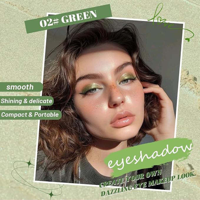 Sparkly Eyeshadow Palette for Women, Single Monochrome Eye Shadow Makeup, Shiny Pressed Cream Powder, Blendable Natural sombras para ojos, Holographic,Vegan,Travel (02-Glitter-Green)