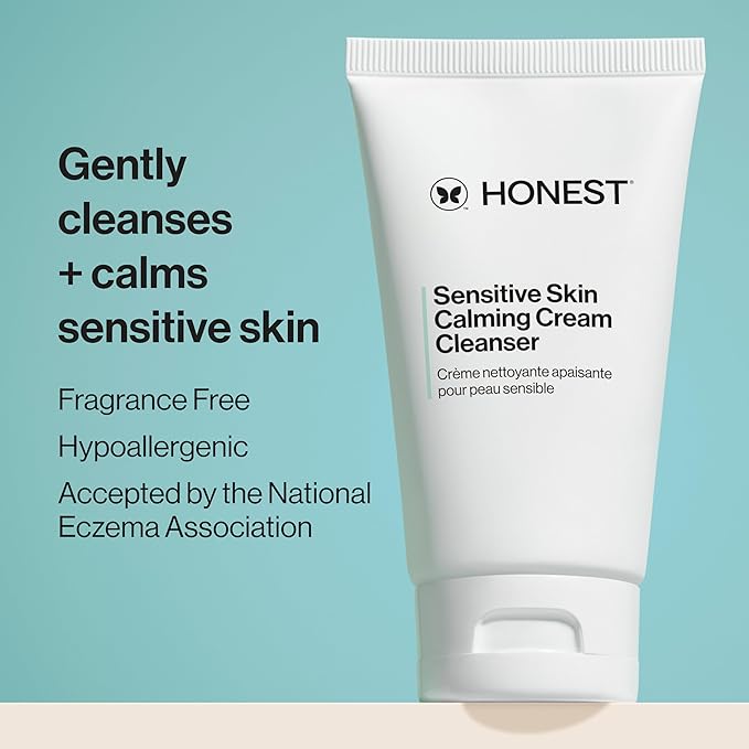 Honest Beauty Sensitive Skin Calming Cream Cleanser, Gently Cleanses Hydrates Calms, Hypoallergenic, Fragrance-Free, Vegan, 4 fl oz
