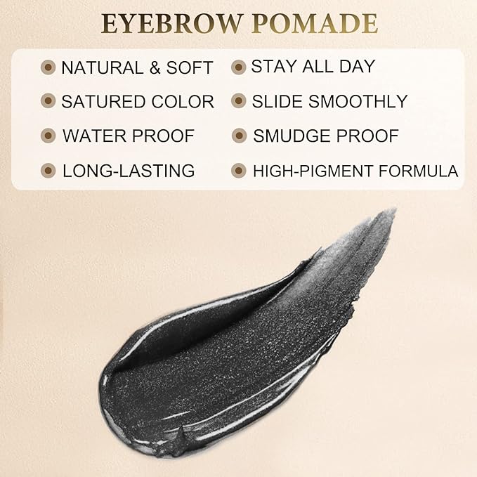 Makeup Kit with 4 Tip Waterproof Microblading Eyebrow Pencil, Eyeliner, Pomade and Dual-ended Eyebrow Brush - Black