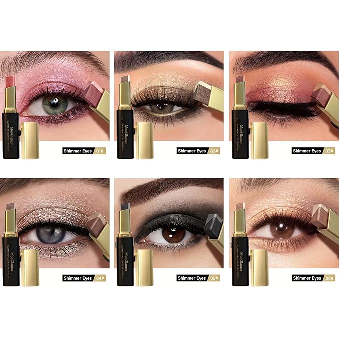 6 Pcs Glitter Eye Shadow Stick Shimmer Eye Shadow Set with Two-Color Gradient and Waterproof Eyeshadow Pen for Long Lasting Eye Makeup Gift