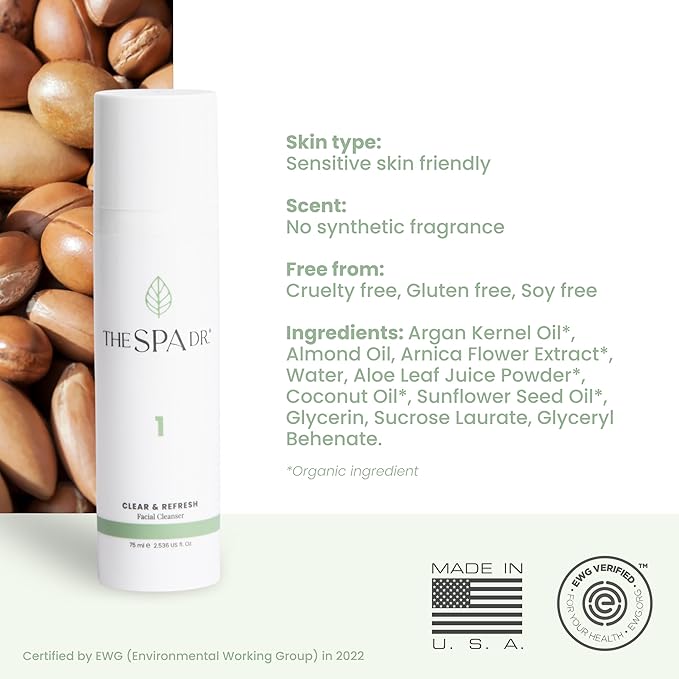 The Spa Dr. 2 in 1 Cleanser and Makeup Remover: Dual action, clear and clean in one step - 30 day supply - Perfectly pH Balanced - Natural & Organic Skin Care - 75ML/ 2.536 Fl. Oz.