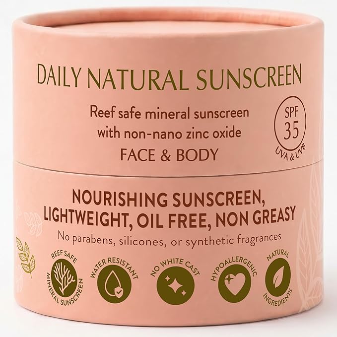 NATÚ BOTANICALS Daily Natural Body & Face Sunscreen SPF 35 – Mineral Zinc Oxide Sunblock Lotion - Broad-Spectrum UVA & UVB Protection - No White Cast, Water Resistant, and Mineral Sunscreen, 2.3oz
