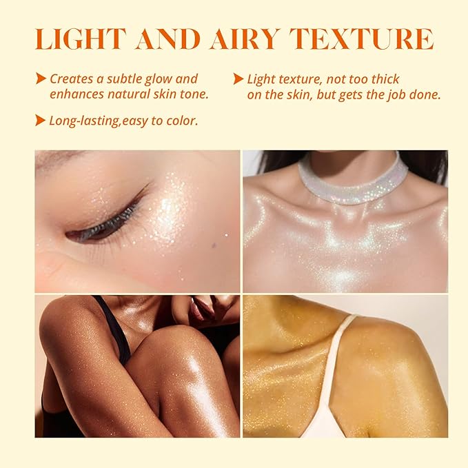 Liyalan Shimmer Body Oil 5 Color Options 1.0 fl.oz Face Glow Pearl Highlighter Illuminator Long-Lasting Shine Glitter Liquid Tanning with Makeup Brush Included (#05 Rose Gold)