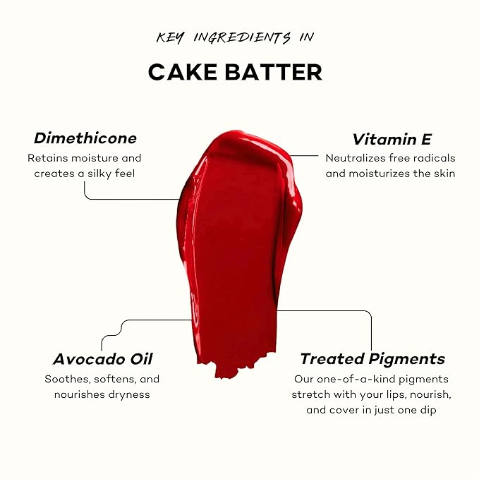 Pound Cake Cake Batter Liquid Lipstick – Long-Lasting, Semi-Matte Liquid Lipstick – Hydrating, High-Pigment Lip Stain with Avocado Oil – Shades for All Skin Tones – 0.13 oz, (Red Bean)
