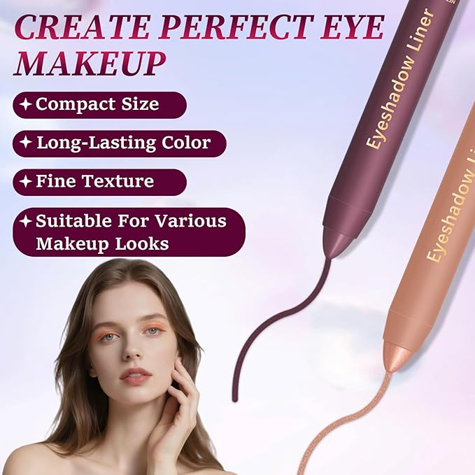 Shadow Liner, 2-in-1 Eyeliner & Eyeshadow, Waterproof Eye Shadow Crayon, Smooth, Easy to Color，Duo Eyeshadow Stick for Effortless Smoky or Natural Eye Makeup(Purple + champagne gold