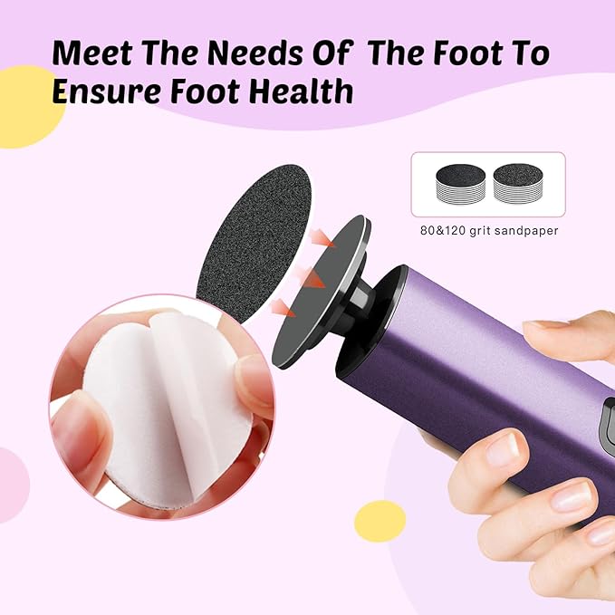 Dolcevitae Electric Foot Callus Remover - 9-Speed with Glass Crystal Grinding Disc & Storage Box, 80/120 Grit Sandpapers (20pcs), 10 Nail Heads, Type-C Fast Charge for Dead Skin