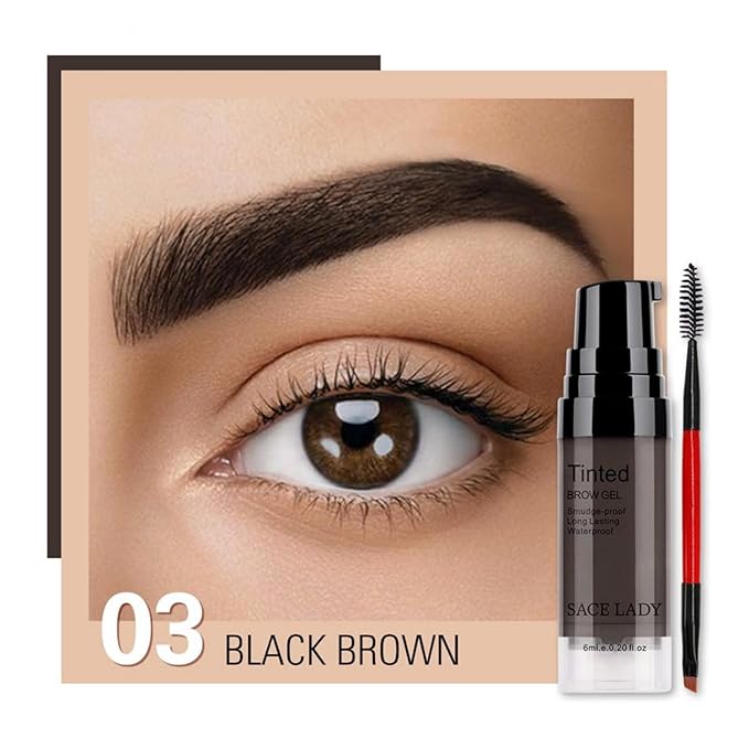 SACE LADY 3D Eyebrow Gel Long Lasting 24H Waterproof Smudge-proof Brow Cream Makeup Kit (03 BLACK BROWN, 0.2Fl Oz)