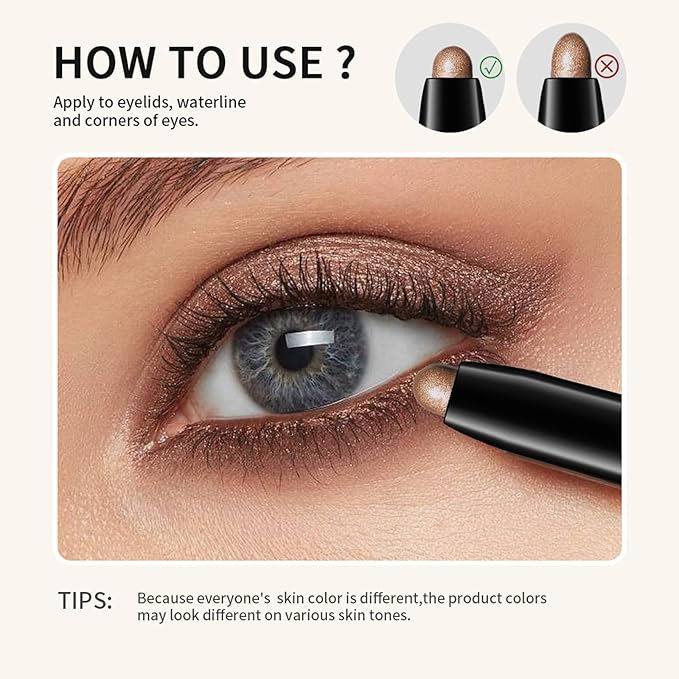 CHIFURE Eyeshadow Stick, Shimmer and Matte Cream Eye Shadow Brightener Sticks Eyeliner Pencil Crayon, Waterproof Long Lasting Eye Highlighter Stick Makeup,0.056 Oz(#1-Caramel)