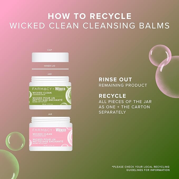 Farmacy x WICKED Cleansing Balm Skin Care Set - Travel Size Makeup Remover Duo - Limited Edition Wicked Clean Skincare Set Includes Pink & Green Balms - Gently Removes Make Up, SPF & Oil (2 Count)