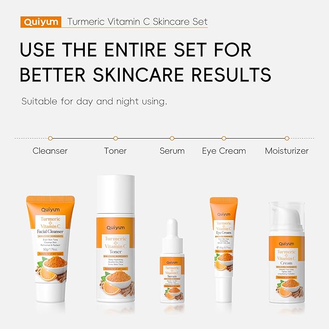 Skin Care Set, Turmeric Vitamin C Skincare Kits 5PCS - Beauty for Women, Facial Skin Care Routine Set Kit, Dark Spot Remover for Face, Reduce Acne, Birthday Christmas Stocking Stuffers Gift