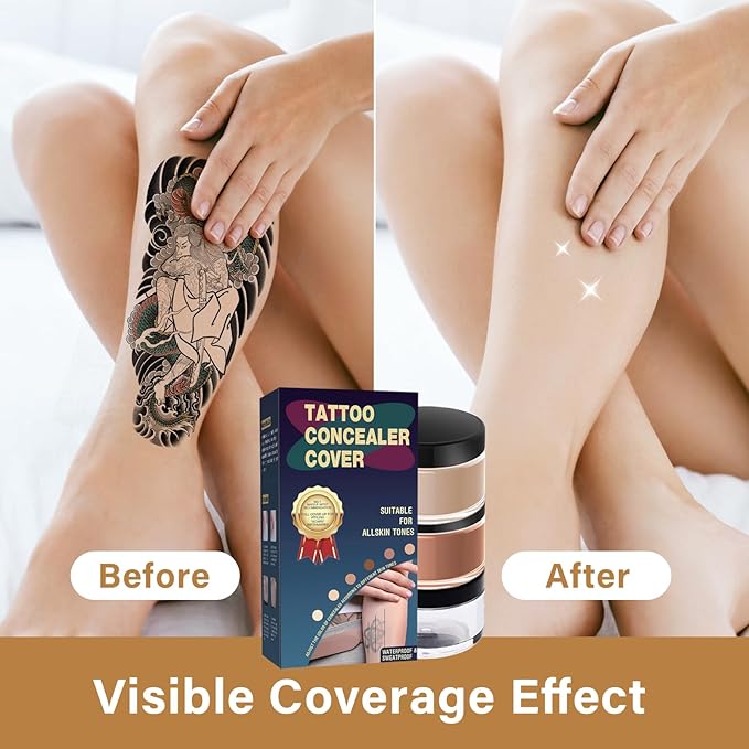 Tattoo Cover Up Makeup Waterproof, 2-Shade Professional Concealer Kit for Tattoos, Scars & Skin Imperfections, Full Coverage Camouflage Cream, Sweat & Transfer Resistant