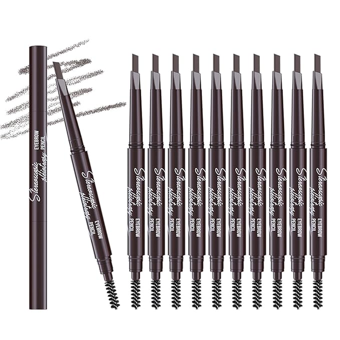 Berinist 12pcs Medium Brown Waterproof Eyebrow Pencils for Women, Retractable Dual-End Eye Brow Pencil with Brush, Triangular Tip Design, Easier to Define and Fill in Eyebrows for Natural Brow Shape
