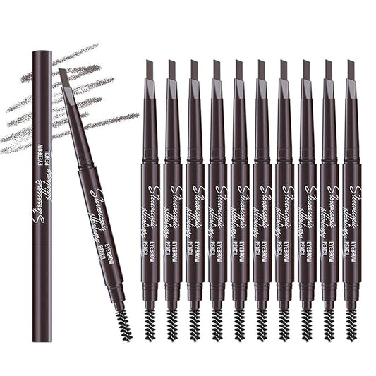 Berinist 12pcs Medium Brown Waterproof Eyebrow Pencils for Women, Retractable Dual-End Eye Brow Pencil with Brush, Triangular Tip Design, Easier to Define and Fill in Eyebrows for Natural Brow Shape