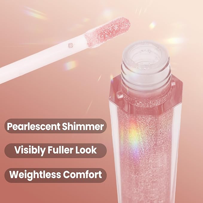 Shimmering Lip Gloss, High-Shine Moisturizing Lip Oil for Plumping, Non-Sticky Sparkling Lip Glow Oil, Long Lasting Hydrating Lip Balm for Dry Lips, Ultra-Glossy Finish(02#Flesh pink)