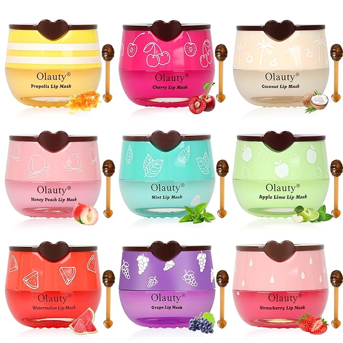 9 PCS Bee Lip Balm Lip Mask Honey Pot, Stocking Stuffers for Women,Honey Lip Balm Bulk Christmas Gifts Lip Sleeping Mask Nourishing Overnight Lip Treatment,Lip Moisturizer Balm Preventing Dry,Cracked