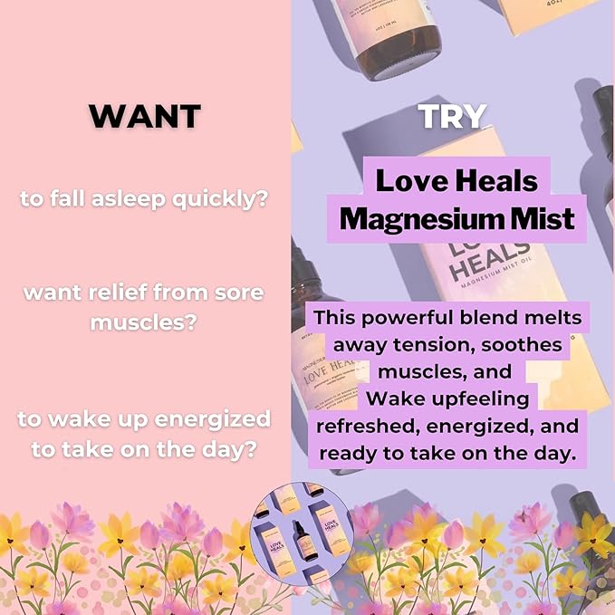 Retox Wellness LOVE HEALS Magnesium Mist| Pure Magnesium Oil Spray with Lavender & Vanilla| Body & Foot Spray Refreshes Tired Skin| Calming Essential Oils for Relaxing & Uplifting Feel, 4oz