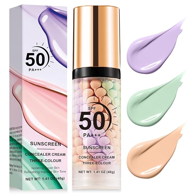3 In 1 Primer for Face Before Makeup,SPF 50, Sunscreen One Step Color Corrector Face Isolation Cream, Blurs Imperfections Oil Control & Moisturizing Skin Tone Correcting (Purple Pink Green)