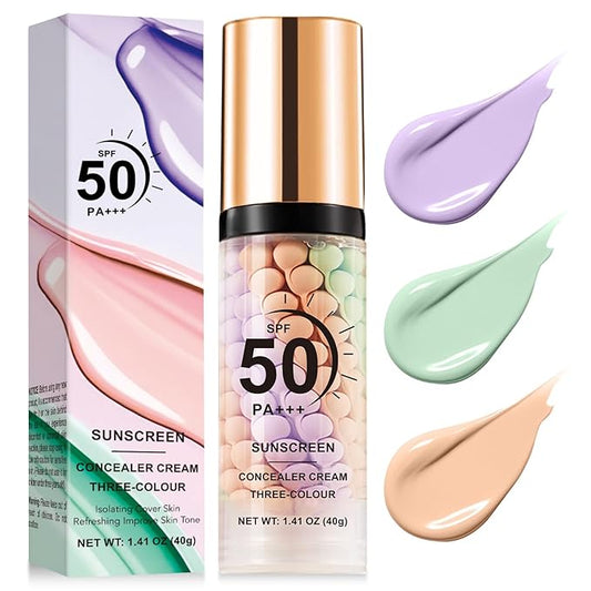 3 In 1 Primer for Face Before Makeup,SPF 50, Sunscreen One Step Color Corrector Face Isolation Cream, Blurs Imperfections Oil Control & Moisturizing Skin Tone Correcting (Purple Pink Green)
