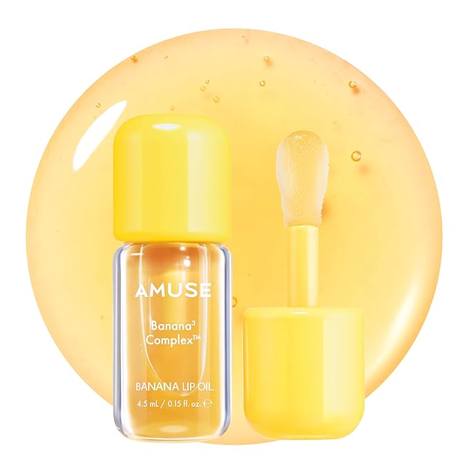 Amuse Seoul Banana Lip Oil (03 Manuka Honey) – Skincare-Infused Hydrating Vegan Lip Oil, Banana-Scented, Lightweight Non-Sticky Glossy Finish, with Peptide & Rice-Based PDRN