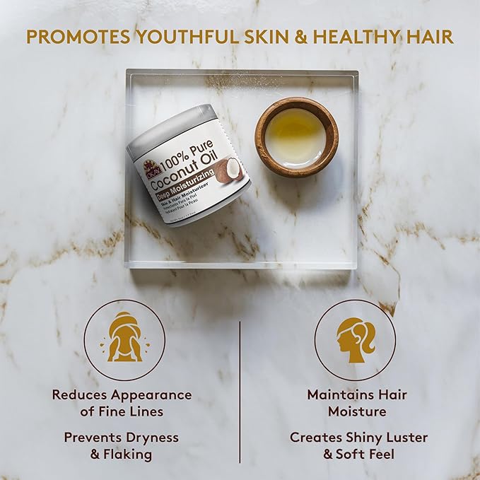 OKAY 100% Pure Coconut Oil for Hair & Skin - Coconut Oil for Women & Men, Perfect for Hair & body, Natural Massage Oil & Moisturizer - 6 fl oz Jar (Pack of 1)