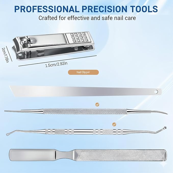 Ingrown Toenail Removal Kit, Professional Ingrown Toenail Corrector Set with Toenail Correction Strips, Curved Toenails Corrector Patch, Painless File and Lifter Pedicure Tools for Home Treatment