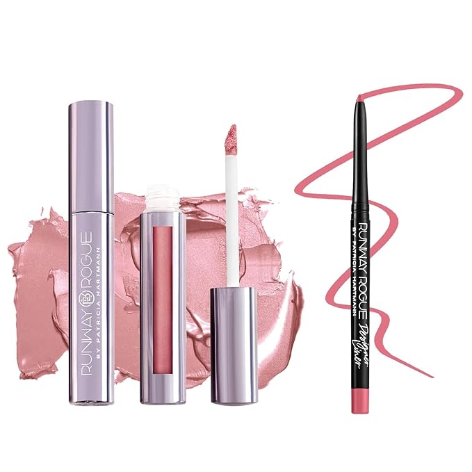 Runway Rogue ‘Trophy Wife’ Frosted Pastel-Pink Silk Glam Long Wear Liquid Lipstick Bundle with ‘It’s a Wrap’ Matte-Pink Designer Liner Lip Liner
