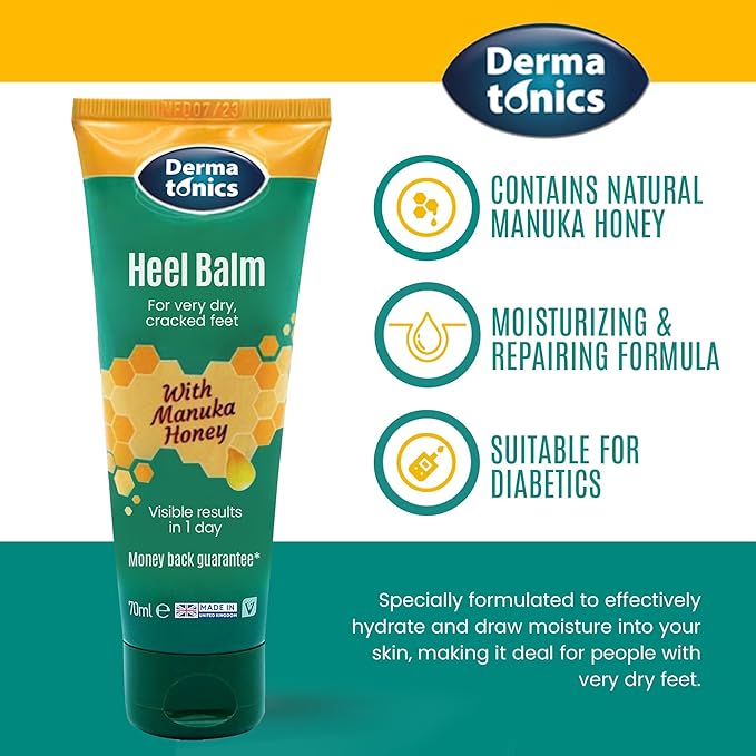 Dermatonics Foot Cream for Dry Cracked Heels (3 Pack) - 25% Urea with Manuka Honey, Intensive Moisturizing Treatment, Callus Remover, Exfoliating Care for Rough Feet Elbows Hands - Skin Repair 2.37oz