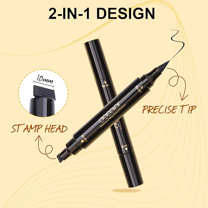docolor Eyeliner Stamp Double-sided Liquid Winged Eye Liner Pen Waterproof Smudgeproof Long Lasting Wing Original Eyeliner Pen(2PCS,Black)