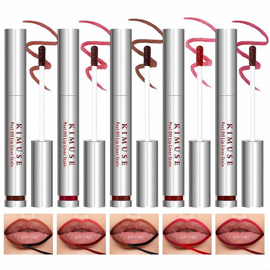 KIMUSE 5Pcs Peel Off Lip Stain, Lip Liner Stain Long Lasting, Waterproof, Transfer-Proof, Highly Pigmented Color Lip Tint Stain Set, Matte Finish
