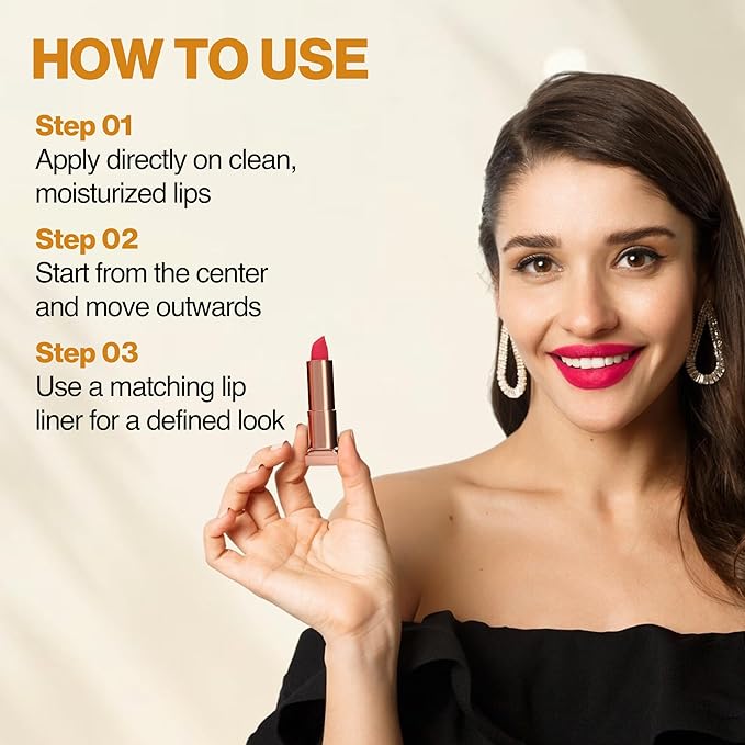 NOURISH MANTRA Creamy Matte Lipstick - Vedic Rose | Non-drying, Highly Pigmented | Matte Finish | Enriched with Castor Oil & Vitamin E | Lipstick for Women | 4 g