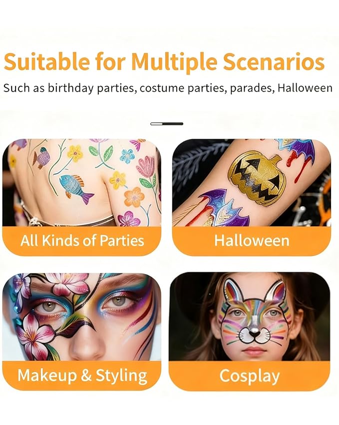 SkinCraft - Safe Temporary Tattoo Pens, Skin Craft Tattoo Markers, 10 Vibrant Colors Body Markers with Reusable Stencils, Skin-Friendly Waterproof Face Paint for Kids Teens Adults Party (20 Pcs)