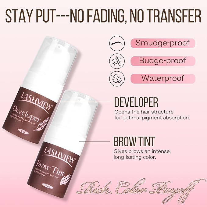 LASHVIEW Brow Color Kit with Natural Effects Long Lasting Lasts 4 Weeks Easy to Use for Salon & Home Use(Brown)