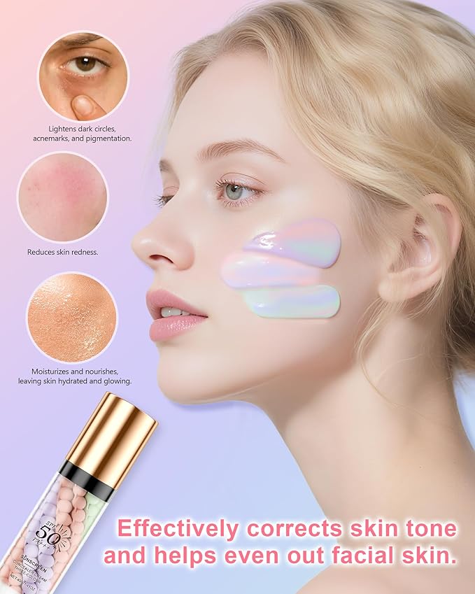 3 In 1 Primer for Face Before Makeup, SPF 50+++Sunscreen Isolation Cream One Step Concealer Color Corrector Primer Base,Moisturizing&Oil Control Skin Tone Correcting Foundation for Women Radiance Skin