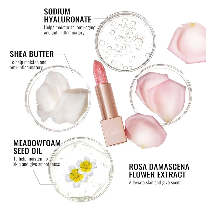 Oulac Moisturizing Pink Lipstick for Women - Tinted Lip Balm with Shimmmer, Lightweight Lip Makeup, Nourishing & Hydrating Formula, Vegan & Gluten Free, PG03 Pink Jewel
