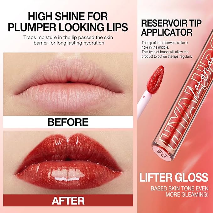 Honey Lip Gloss Lip Plumper Gloss Glitter Tinted Lip Plumping Lip Gloss for Girls Teens Plumper Long Lasting Moisturizing Lip Oil Shimmer Natural Sparkly Lipgloss Lip Balm for Women(05#)