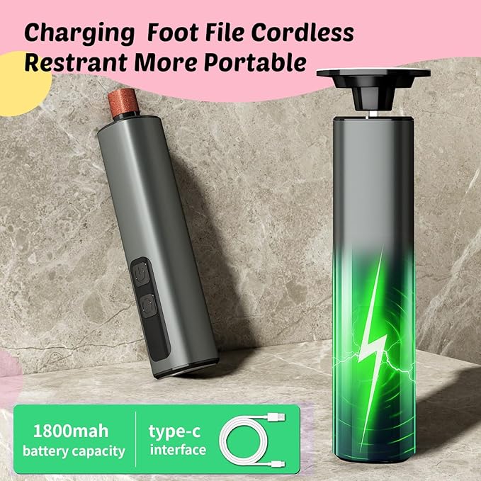 Dolcevitae Electric Foot Callus Remover & Nail File - Electric Callus Remover for Feet, 9 Adjustable Speeds, 1800mAh Rechargeable, Portable Aluminum Body w/Type-C Charging for Home & Travel (Black)