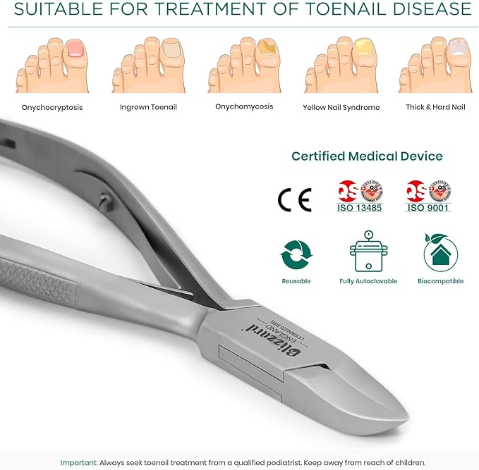 Nail Clippers for Men with Thick or Ingrown Toenails – Blizzard Podiatrist Toenail Clipper Set German Forged – 5.5 inch Heavy Duty Nail Cutter – Concave Head Chequered Handles - Hospital Grade