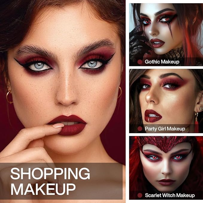 DE'LANCI Dark Red Eyeshadow Matte, Single Crimson Red Eyeshadow Palette + Applicator, Intense Blendable Burgunry Shade Red Eye Makeup, for Halloween Bruise Makeup Vampire Zombie Goth SFX Body Paint 07