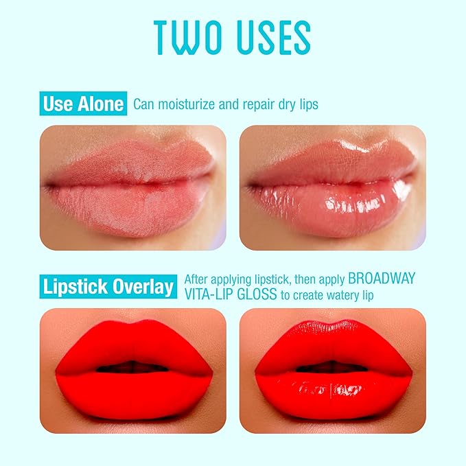 Ruby Kisses Broadway Vita-Lip Clear Lip Gloss (7 Pack) Ultra-Hydrating & Soothing Formula with Vitamins, High-Shine Non-Sticky Finish Lip Balm with Honey, Argan Oil, Shea, Mango Butter, Cherry, Peach