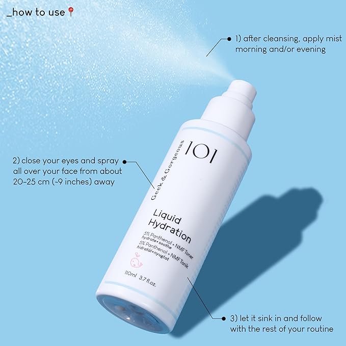 Geek & Gorgeous – Liquid Hydration – Lightweight Toner Mist with 5% Panthenol & Natural Moisturizing Factors – Hydrates & Soothes All Skin Types – 1 oz