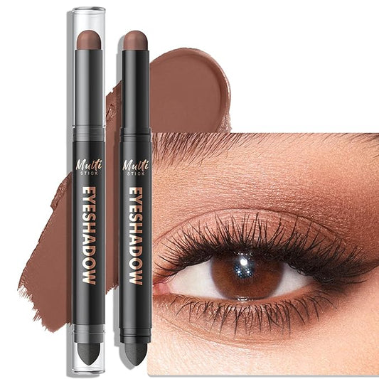 Dual-Ended Eyeshadow Stick - Long-Lasting Cream Eye Shadow Stick Crease-Proof Matte Eyeshadow Pencil, Easily Blendable Multi-Use Neutral Eyeliner Makeup with Built-in Smudger, 13 Chocolate
