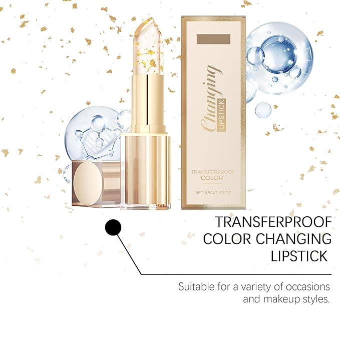 Gold Crystal Color Changing Lipstick - Clear Lip Gloss That Changes, Long Lasting Moisturizing & Nourishing Lipstick, Non-Sticky Glossy Shine (1 pcs)
