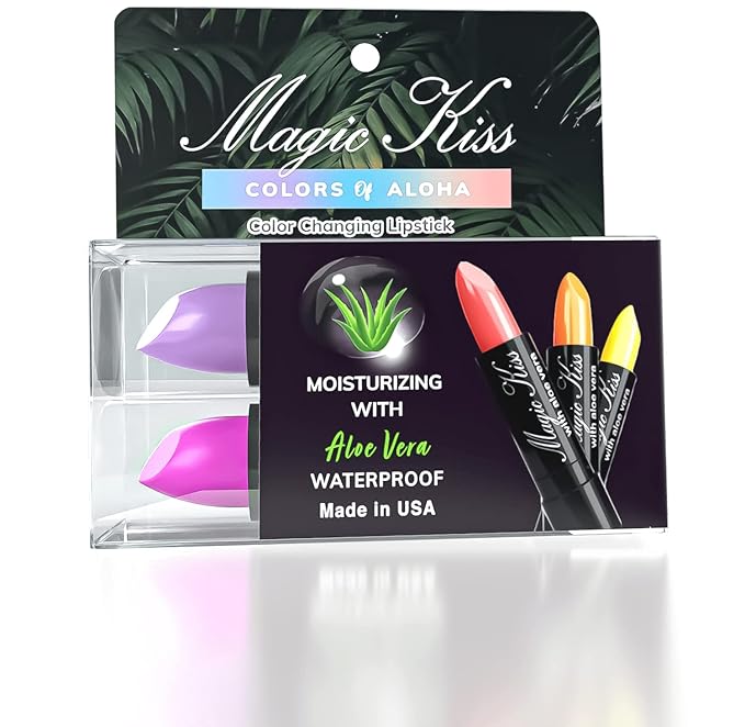 Magic Kiss Color Changing Matte Lipstick set, Long Lasting Nutritious Lips Moisturizer Magic Temperature Color Change Lip Balm with Aloe Vera PH Lipstick MADE IN USA (2 Pack - Magenta & Lavender)