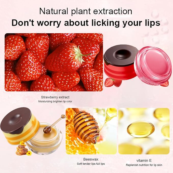 Strawberry Lip Balm Lip Mask, Hydrate Repair Prevent Dry Cracked Lip, Effective Reduces Lip Lines, Vitamin E Moisturizing Propolis Sleeping Lip Care