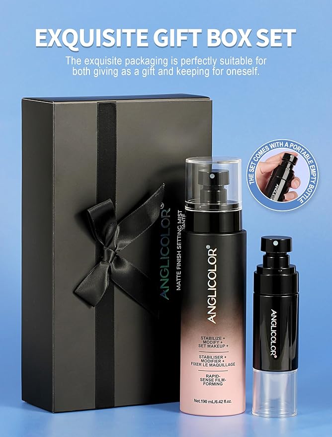 Anglicolor Matte Setting Spray for Makeup, Finishing Spray Long Lasting Face Mist, Oil Control Lightweight Hydrating Semi Matte Finish, Ultra Fine Face Mist 16HR Wear, 6.42 Fl. Oz Large Size