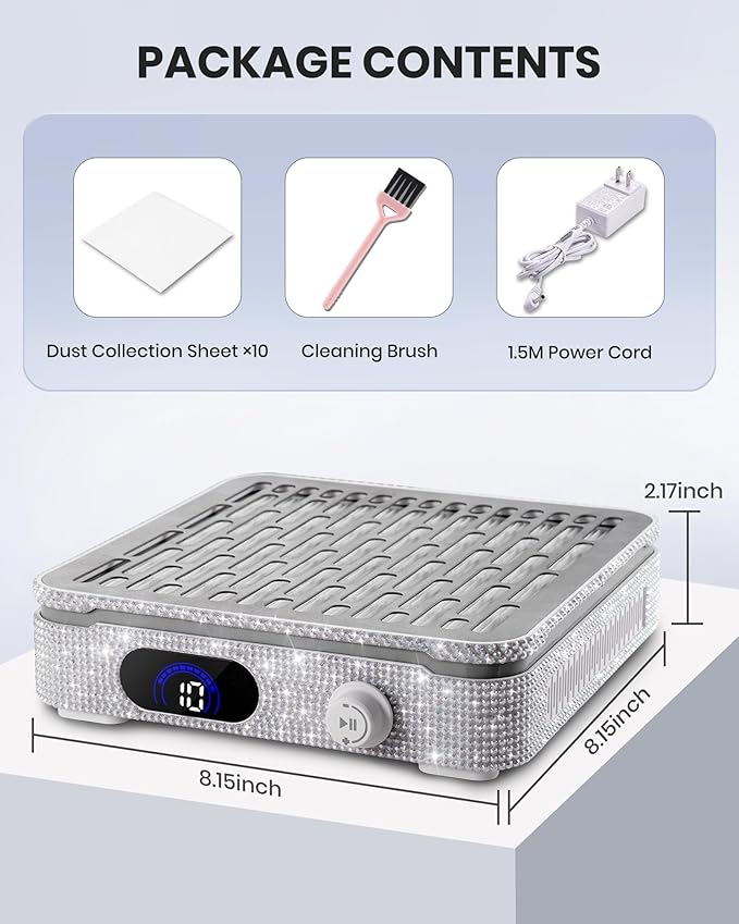 Nail Dust Collector, Powerful Suction Dust Collector for Nail Tech with 10 Speed Levels, Low Noise Nail Fan Dust Collector for Professional Salon & Home, Detachable & Easy to Clean, White