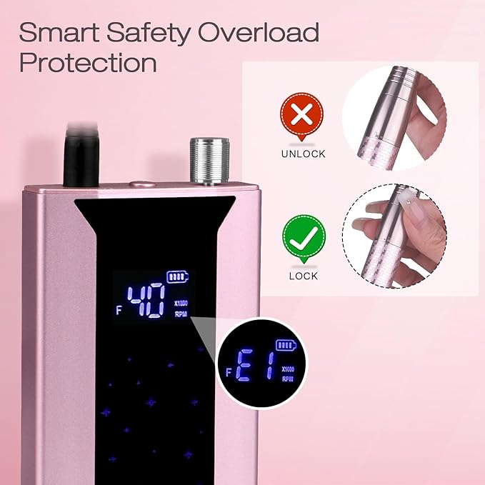 Professional Brushless Nail Drill, AZ GOGO 85W Cordless Electric Nail File 40000RPM Rechargeable Portable Nail Drill Machine for Gel/Acrylic Nails Salon Level （Rose Gold）